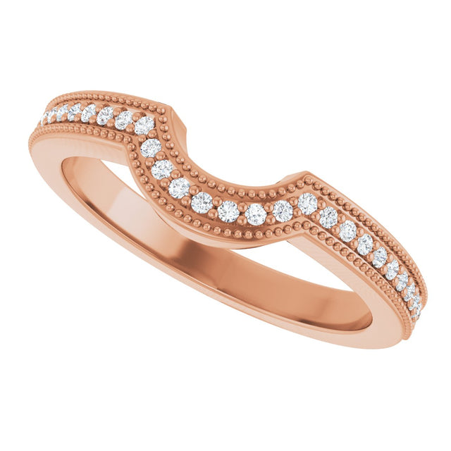 14K Gold Round Lab-Grown Diamond Milgrain Edge Accented Contour Band - 1/8 CTW - Rose Gold - view 5