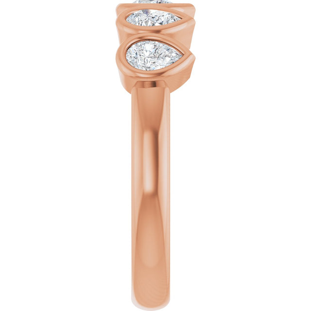 14K Gold Pear Natural Diamond Bezel-Set Five-Stone Anniversary Band - 3/8-1 CTW - Rose Gold - view 4
