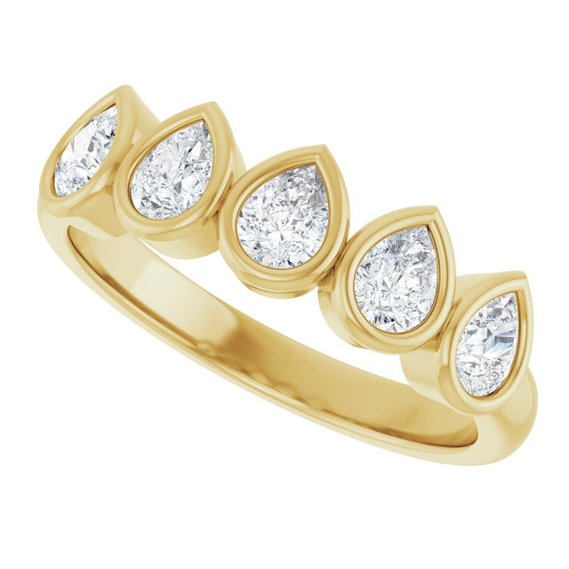 14K Gold Pear Lab-Grown Diamond Bezel-Set Five-Stone Anniversary Band - 3/8-1 CTW - Yellow Gold - view 5