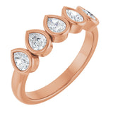 14K Gold Pear Natural Diamond Bezel-Set Five-Stone Anniversary Band - 3/8-1 CTW - Rose Gold