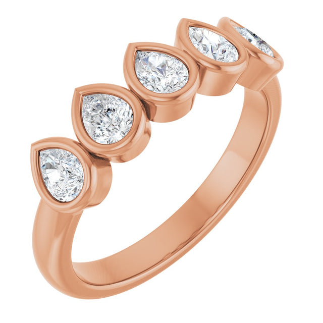 14K Gold Pear Lab-Grown Diamond Bezel-Set Five-Stone Anniversary Band - 3/8-1 CTW - Rose Gold