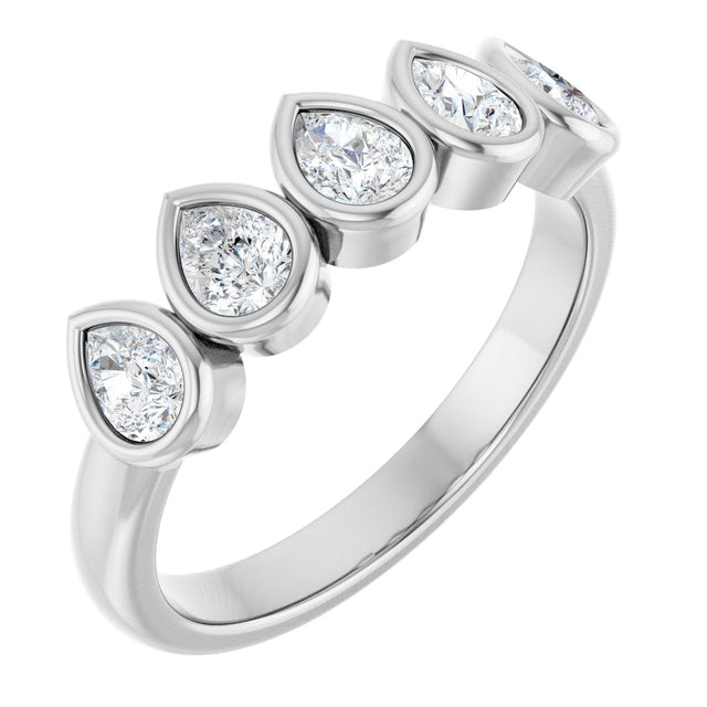 14K Gold Pear Lab-Grown Diamond Bezel-Set Five-Stone Anniversary Band - 3/8-1 CTW - White Gold