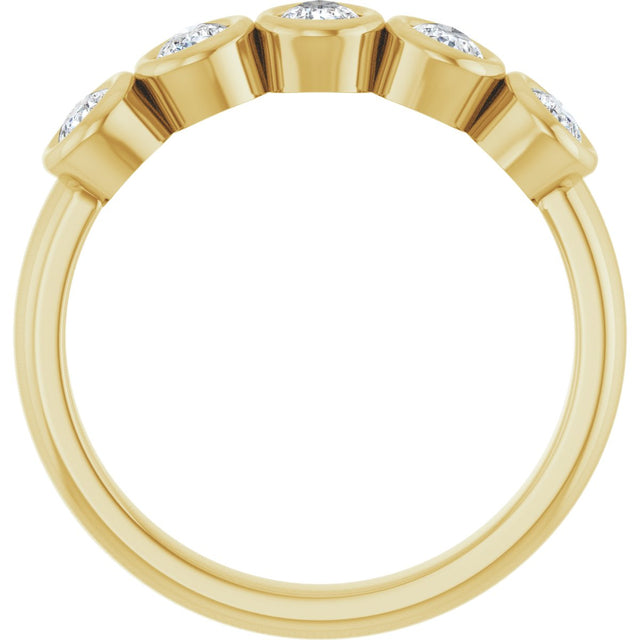 14K Gold Pear Natural Diamond Bezel-Set Five-Stone Anniversary Band - 3/8-1 CTW - Yellow Gold - view 2