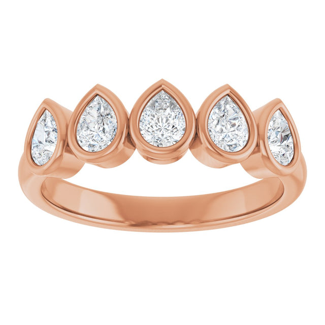 14K Gold Pear Natural Diamond Bezel-Set Five-Stone Anniversary Band - 3/8-1 CTW - Rose Gold - view 3