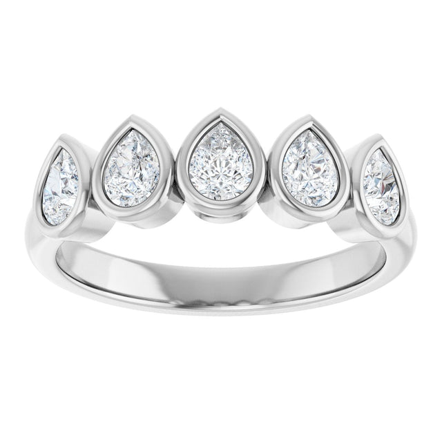 Platinum Pear Lab-Grown Diamond Bezel-Set Five-Stone Anniversary Band - 3/8-1 CTW - view 3