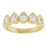 14K Gold Pear Natural Diamond Bezel-Set Five-Stone Anniversary Band - 3/8-1 CTW - Yellow Gold - view 3