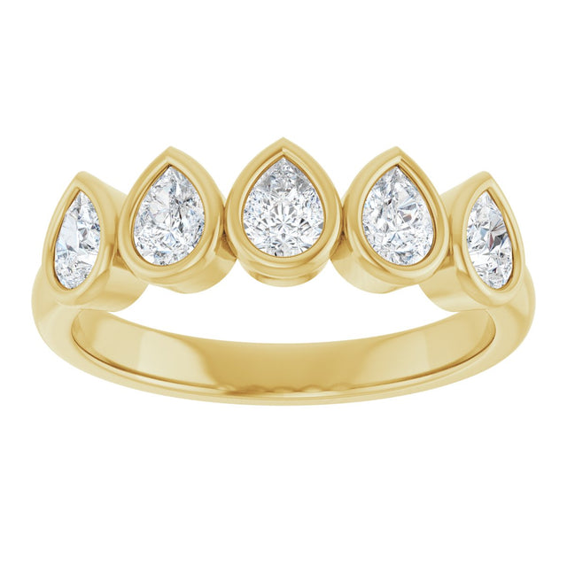 14K Gold Pear Natural Diamond Bezel-Set Five-Stone Anniversary Band - 3/8-1 CTW - Yellow Gold - view 3