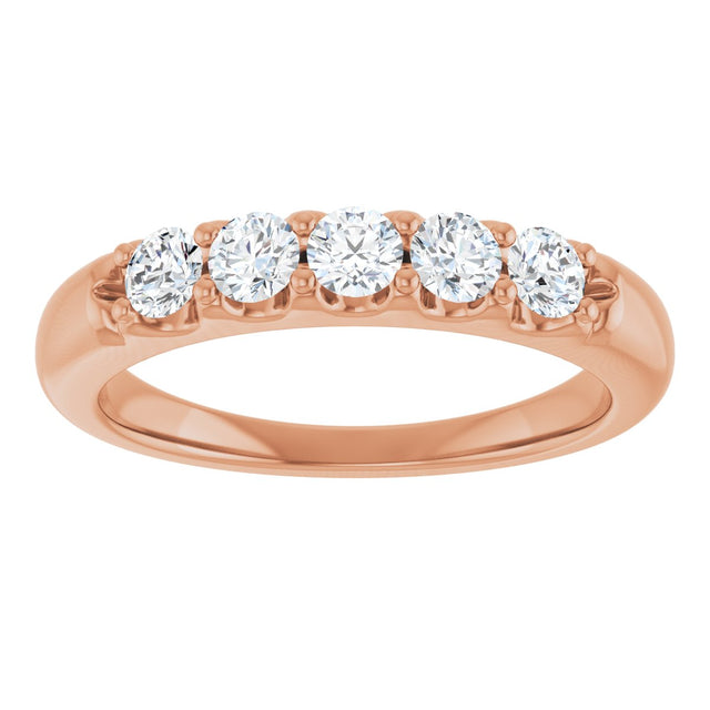 14K Gold Round Lab-Grown Diamond Five-Stone Anniversary Band - 1/6-1/2 CTW (Style 127347) - Rose Gold - view 3