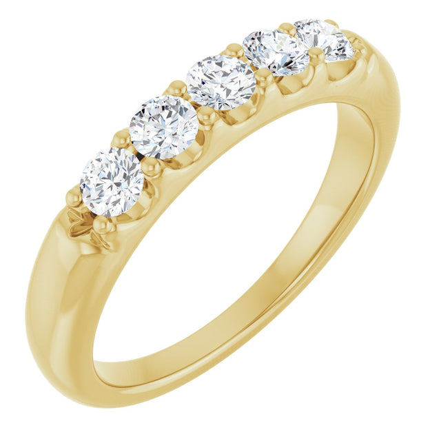 14K Gold Round Lab-Grown Diamond Five-Stone Anniversary Band - 1/6-1/2 CTW (Style 127347) - Yellow Gold