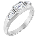 14K Gold Emerald Lab-Grown Diamond Three-Stone Band - 7/8-1 1/2 CTW - White Gold