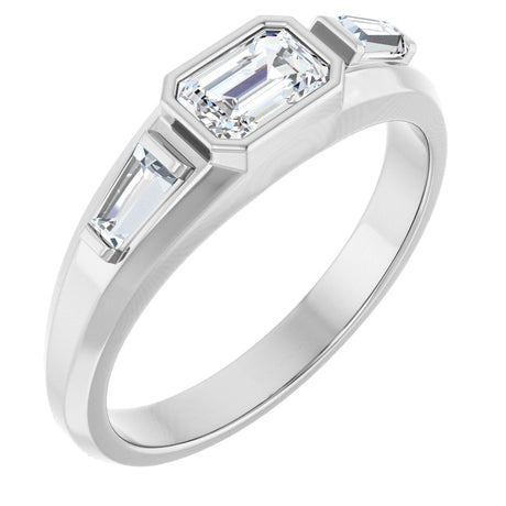 14K Gold Emerald Lab-Grown Diamond Three-Stone Band - 7/8-1 1/2 CTW - White Gold
