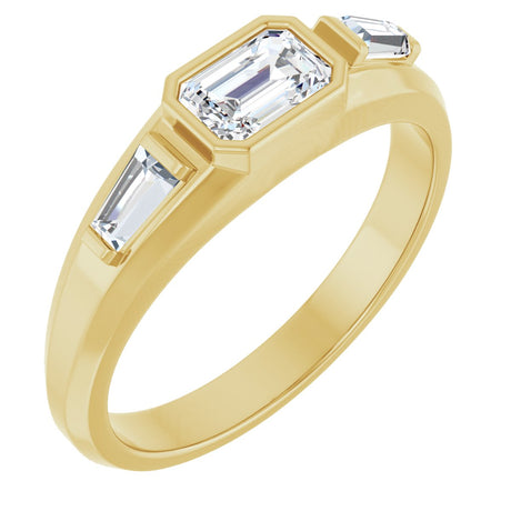 14K Gold Emerald Lab-Grown Diamond Three-Stone Band - 7/8-1 1/2 CTW - Yellow Gold