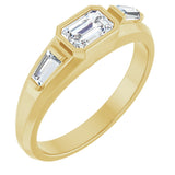 14K Gold Emerald Natural Diamond Three-Stone Band - 7/8 CTW - Yellow Gold