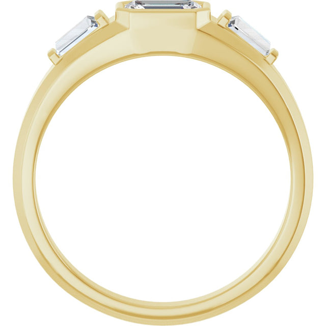 14K Gold Emerald Lab-Grown Diamond Three-Stone Band - 7/8-1 1/2 CTW - Yellow Gold - view 2