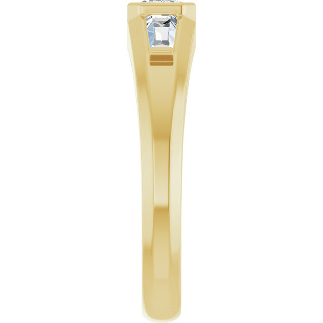 14K Gold Emerald Natural Diamond Three-Stone Band - 7/8 CTW - Yellow Gold - view 4