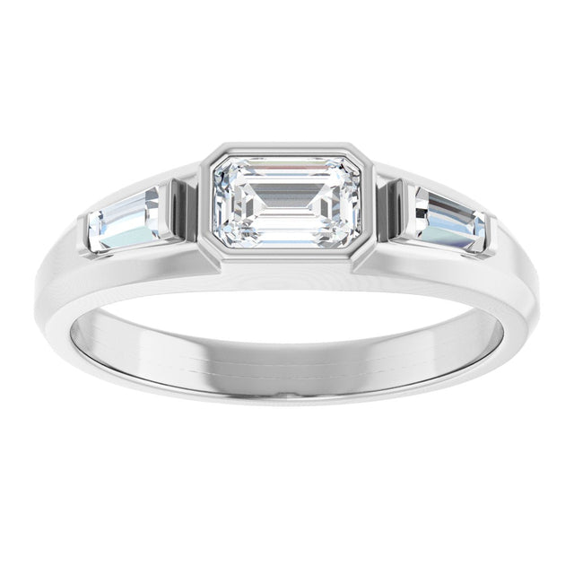 14K Gold Emerald Natural Diamond Three-Stone Band - 7/8 CTW - White Gold - view 3