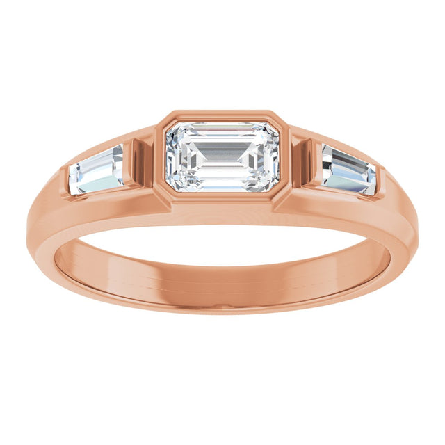 14K Gold Emerald Natural Diamond Three-Stone Band - 7/8 CTW - Rose Gold - view 3