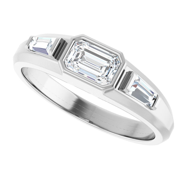 Platinum Emerald Lab-Grown Diamond Three-Stone Band - 7/8-1 1/2 CTW - view 5