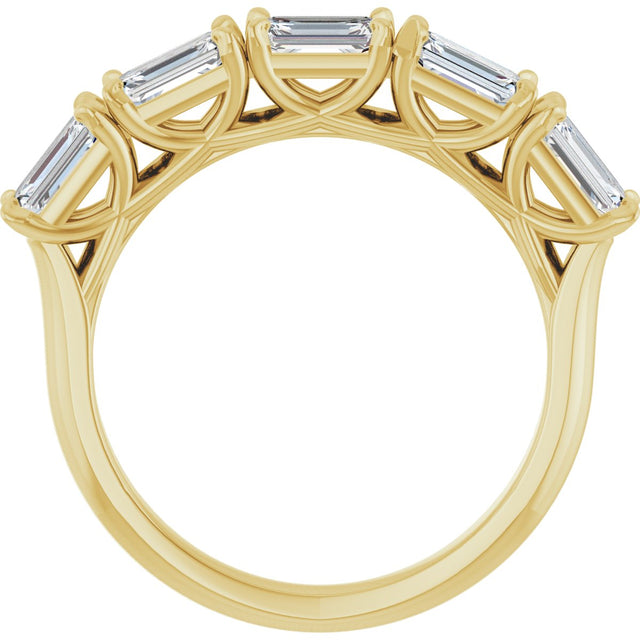 14K Gold Emerald Natural Diamond Five-Stone Anniversary Band - 1 1/4-1 3/4 CTW - Yellow Gold - view 2