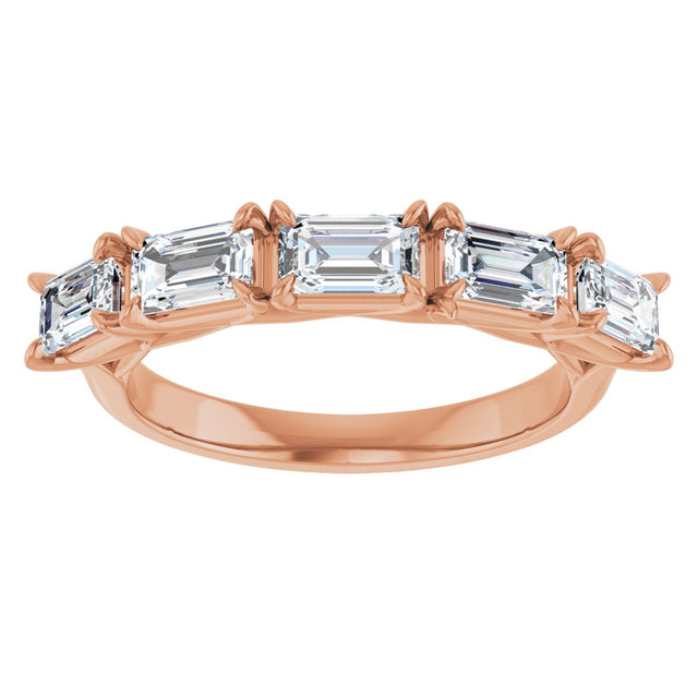 14K Gold Emerald Natural Diamond Five-Stone Anniversary Band - 1 1/4-1 3/4 CTW - Rose Gold - view 3