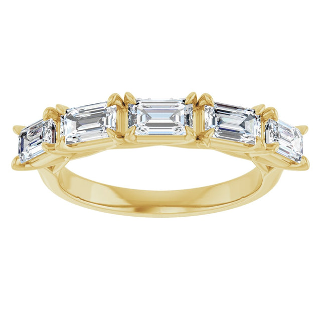 14K Gold Emerald Natural Diamond Five-Stone Anniversary Band - 1 1/4-1 3/4 CTW - Yellow Gold - view 3