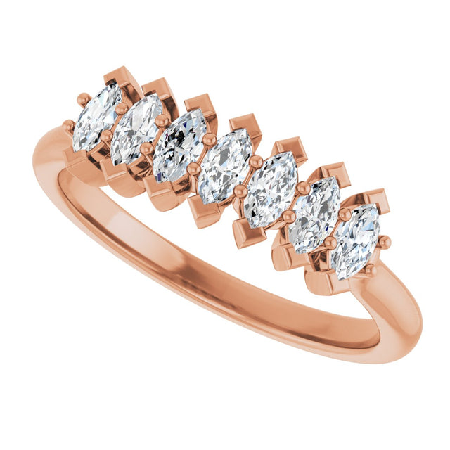 14K Gold Marquise Natural Diamond Seven-Stone Anniversary Band - 4x2mm Stones - Rose Gold - view 5