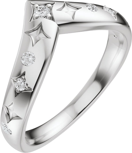 14K Gold Round Lab-Grown Diamond Celestial Contour Band - 1/8 CTW - White Gold