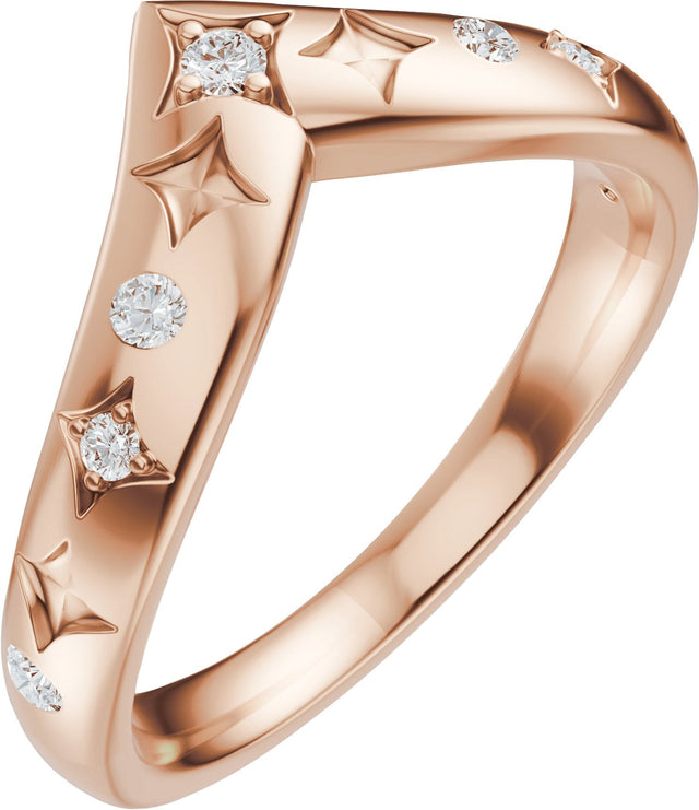 14K Gold Round Natural Diamond Celestial Contour Band - 1/8 CTW - Rose Gold