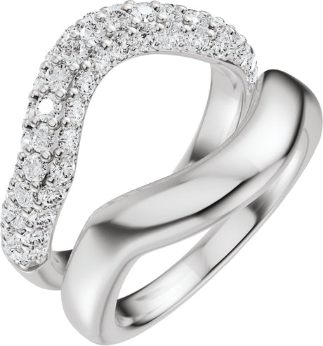14K Gold Round Natural Diamond Pave'-Style Accented Ring Guard - 1 CTW - White Gold