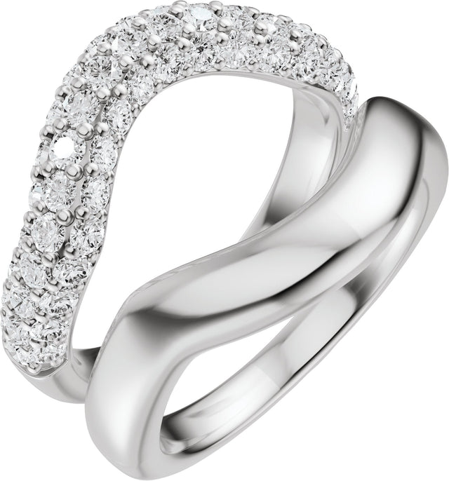 14K Gold Round Natural Diamond Pave'-Style Accented Ring Guard - 1 CTW - White Gold