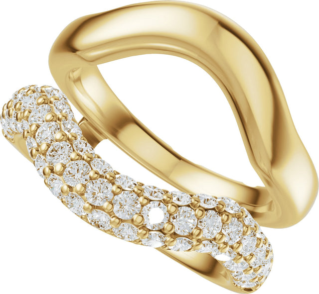 14K Gold Round Natural Diamond Pave'-Style Accented Ring Guard - 1 CTW - Yellow Gold - view 5