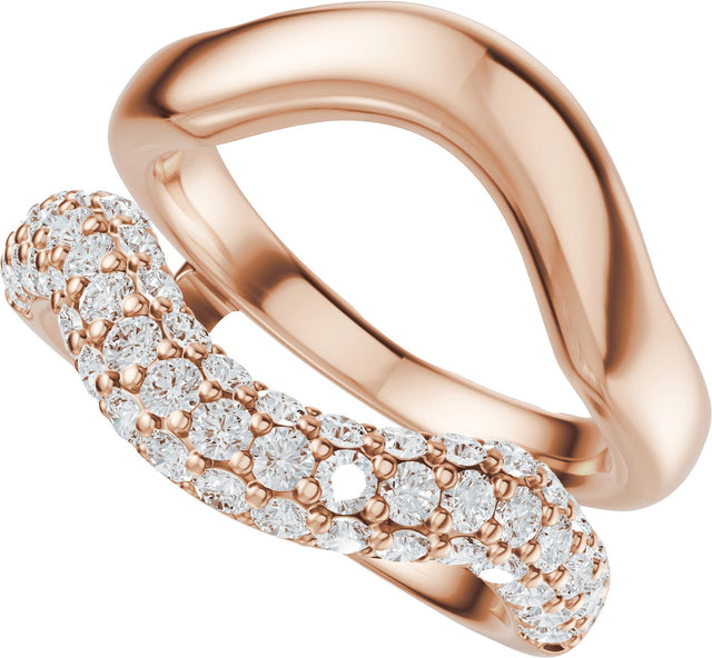14K Gold Round Natural Diamond Pave'-Style Accented Ring Guard - 1 CTW - Rose Gold - view 5