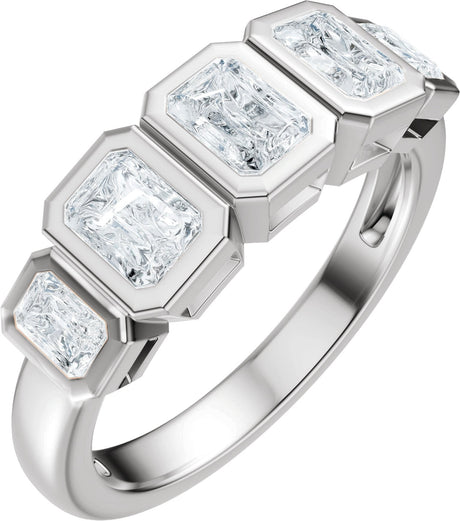 14K Gold Emerald Natural Diamond Bezel-Set Anniversary Band - 1 1/3 CTW - White Gold