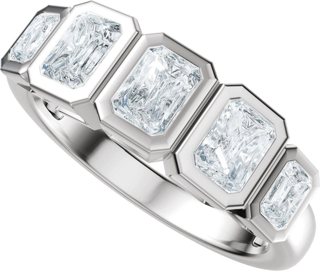 14K Gold Emerald Natural Diamond Bezel-Set Anniversary Band - 1 1/3 CTW - White Gold - view 5