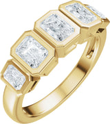 14K Gold Emerald Natural Diamond Bezel-Set Anniversary Band - 1 1/3 CTW - Yellow Gold