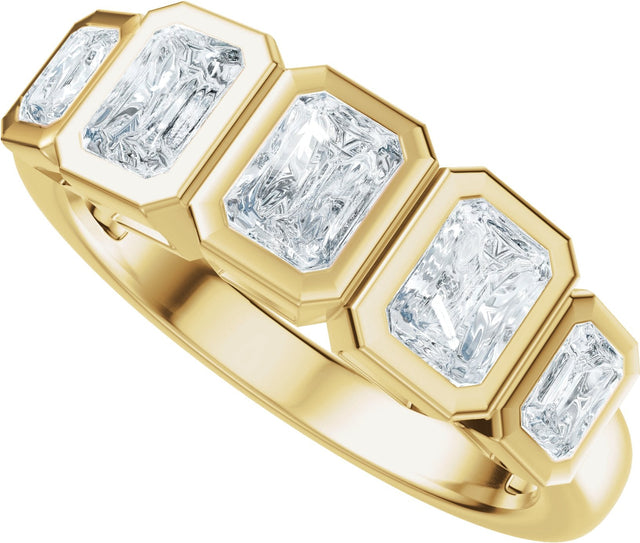14K Gold Emerald Natural Diamond Bezel-Set Anniversary Band - 1 1/3 CTW - Yellow Gold - view 5