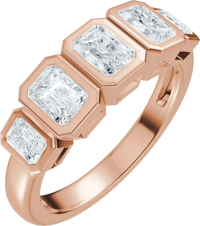 14K Gold Emerald Lab-Grown Diamond Bezel-Set Anniversary Band - 1 1/3 CTW - Rose Gold
