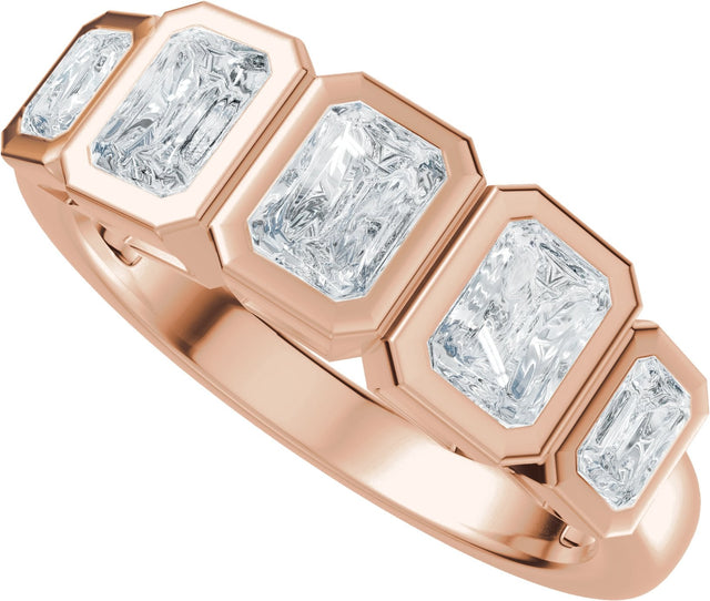 14K Gold Emerald Natural Diamond Bezel-Set Anniversary Band - 1 1/3 CTW - Rose Gold - view 5