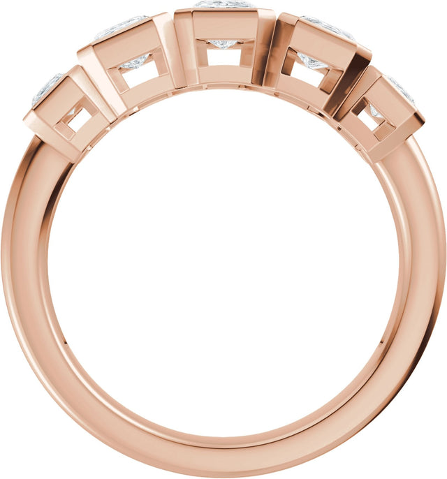 14K Gold Emerald Lab-Grown Diamond Bezel-Set Anniversary Band - 1 1/3 CTW - Rose Gold - view 2
