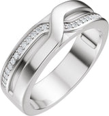 14K Gold Round Lab-Grown Diamond Criss-Cross Band - 1/8 CTW - White Gold