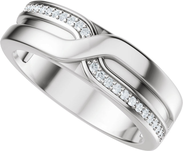 14K Gold Round Natural Diamond Criss-Cross Band - 1/8 CTW - White Gold - view 5