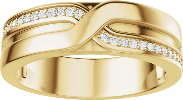 14K Gold Round Natural Diamond Criss-Cross Band - 1/8 CTW - Yellow Gold - view 3