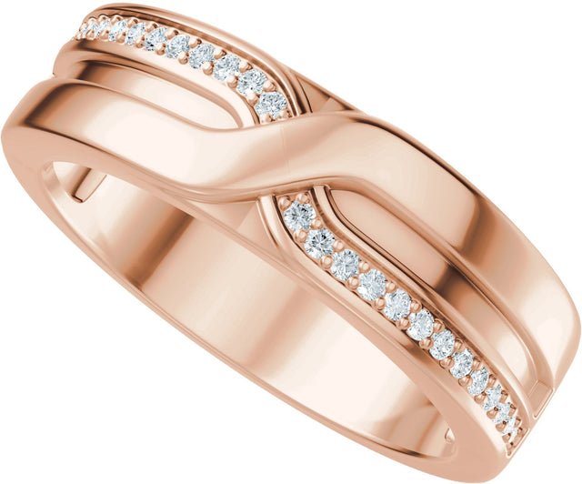 14K Gold Round Natural Diamond Criss-Cross Band - 1/8 CTW - Rose Gold - view 5