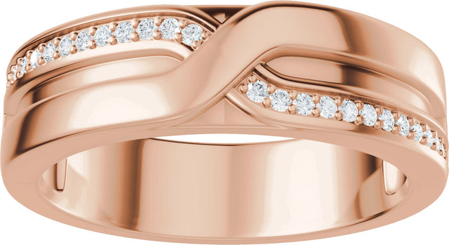 14K Gold Round Lab-Grown Diamond Criss-Cross Band - 1/8 CTW - Rose Gold - view 3