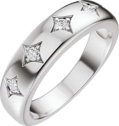 14K Gold Round Natural Diamond Five-Stone Celestial Anniversary Band - 1/10 CTW - White Gold