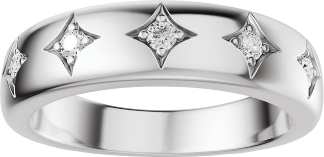 14K Gold Round Lab-Grown Diamond Five-Stone Celestial Anniversary Band - 1/10 CTW - White Gold - view 3