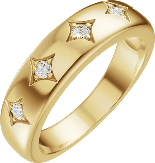 14K Gold Round Lab-Grown Diamond Five-Stone Celestial Anniversary Band - 1/10 CTW - Yellow Gold