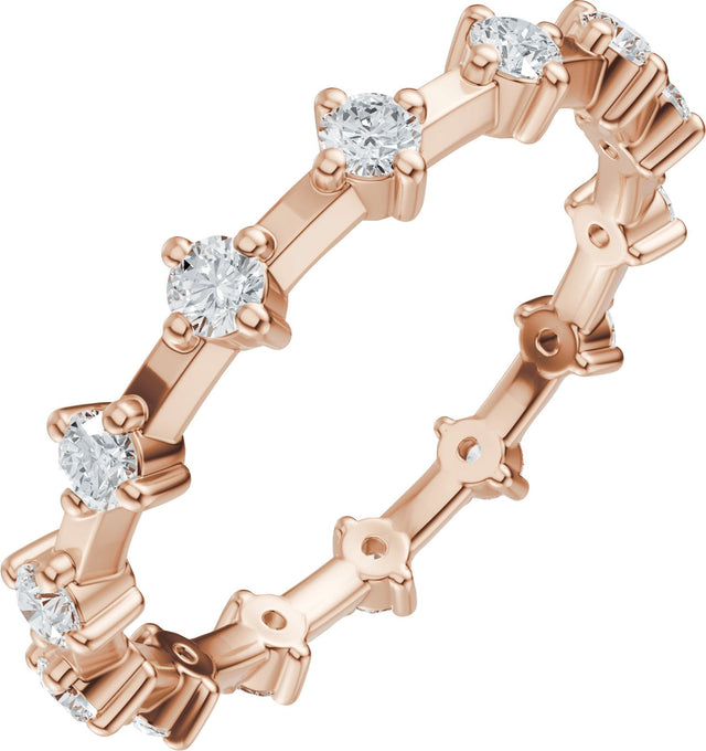 14K Gold Round Lab-Grown Diamond Eternity Band - 2.1mm Stones - Rose Gold