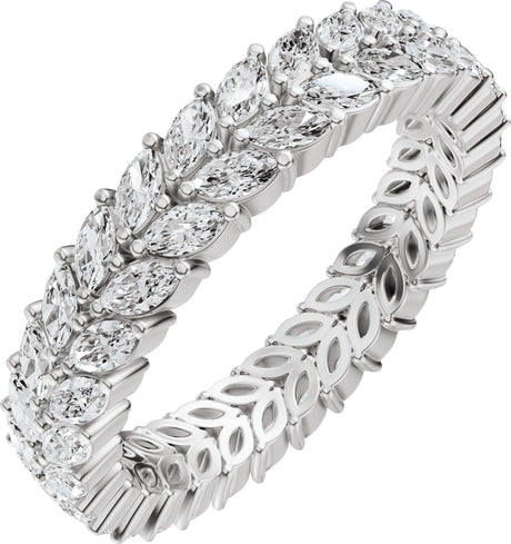 14K Gold Marquise Natural Diamond Eternity Band - 3x1.5mm Stones - White Gold