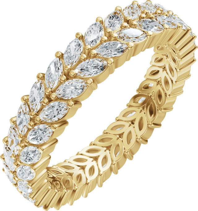 14K Gold Marquise Natural Diamond Eternity Band - 3x1.5mm Stones - Yellow Gold